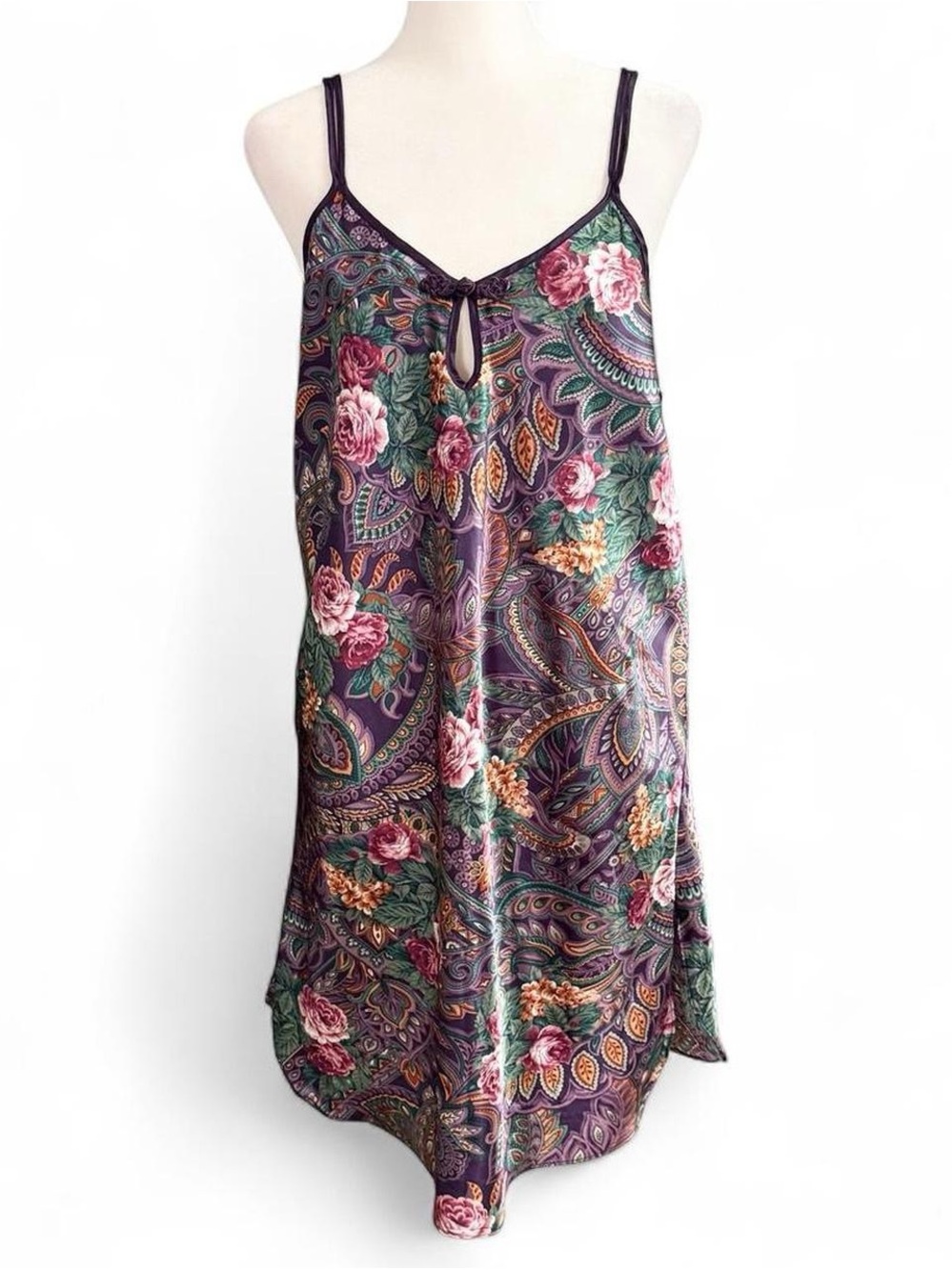 Vintage California Miss Purple Floral Paisley Slip Dress M/L Boho